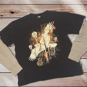 Brown Layered Tee w/Eagle & Guitars